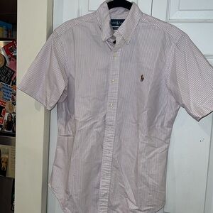 Ralph Lauren classic fit lavender striped polo button down short sleeve shirt
